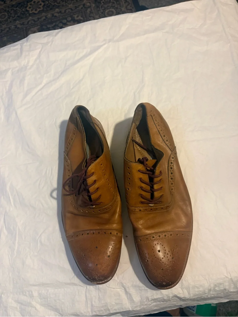 Johnston & Murphy Cognac Leather Wingtip Oxfords